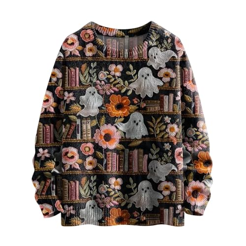 Halloween Pullover Damen Oversized Sweatshirt lustig und Kürbis Pullover Langarm lässig lose Fit Shirt Tops Herbst Vintage Sweat Pulli Langshirt Party Pulli Tops von unilarinna