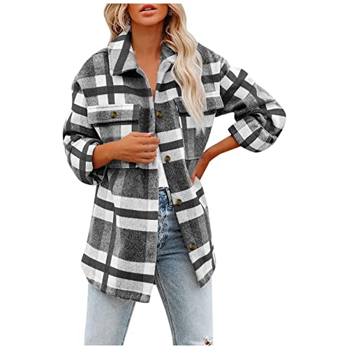 Hemdjacke Damen Kariert Mit Kapuze Taschen Einfarbig Karierte Kurz Frauen Hemd Langarm Holzfällerjacke Oversized Hemdbluse Urban Style Freizeithemd Jacke Knöpfe Übergangsjacke Overshirt von unilarinna