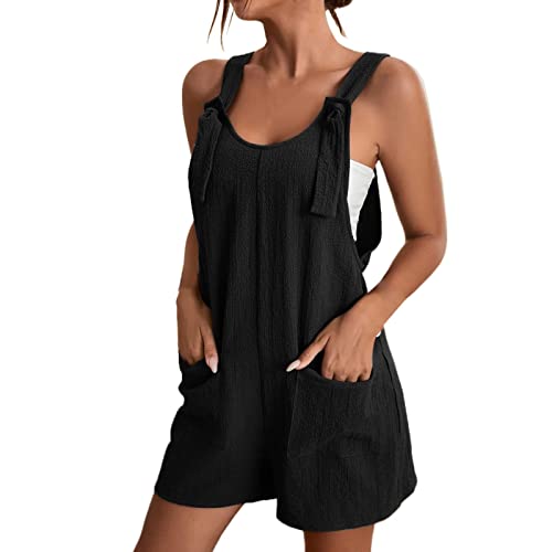 Jumpsuit Damen Sommer Shorts Ärmellos Kurz Latzhose Overall Casual Oversize Jumpsuits Baggy Sommerhose Hosenanzug Locker Strampler Trägerhose Taschen Freizeithose Stretch Romper Arbeitshose Playsuit von unilarinna