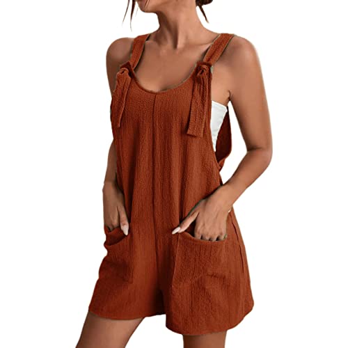 Jumpsuit Damen Sommer Shorts Ärmellos Kurz Latzhose Overall Casual Oversize Jumpsuits Baggy Sommerhose Hosenanzug Locker Strampler Trägerhose Taschen Freizeithose Stretch Romper Arbeitshose Playsuit von unilarinna