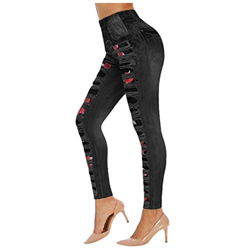 Leggings Damen High Waist Baumwolle Sexy Geraffte Push Up Leggins Elastische Yogahose Rose Sport Bequeme Denim Hip Fashion Bedruckte Hose Print Sports Lift Winterleggins von unilarinna