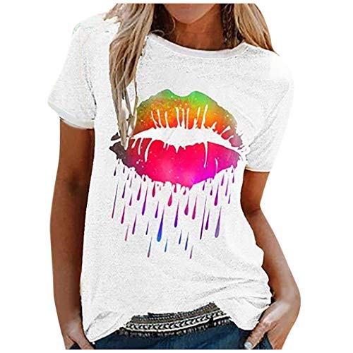 Lippen Drucken T-Shirt Damen 80er Jahre Tshirts mit Lippen Karneval Kostüm 90er Jahre Kostüm Lustig T Shirt Sommer Kurzarm Oberteil Rundhals LippenMotto Party Retro T-Shirt Tops Tunika Streetwear von unilarinna