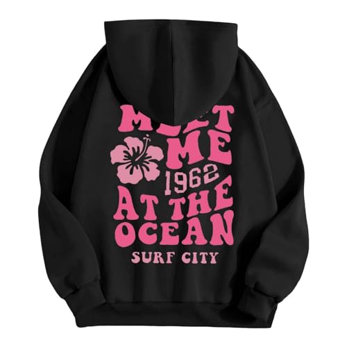 Mädchen Rosa Palm Puff Hoodies Nette Ästhetische Grafik Gedruckt Langarm Pullover Sweatshirts Preppy-Clothes Teen Girls Sweatshirt mit Buchstabendruck und Kapuze Kapuzenpulli Top Leicht Bequem von unilarinna