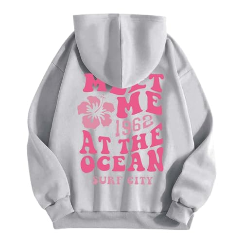 Mädchen Rosa Palm Puff Hoodies Nette Ästhetische Grafik Gedruckt Langarm Pullover Sweatshirts Preppy-Clothes Teen Girls Sweatshirt mit Buchstabendruck und Kapuze Kapuzenpulli Top Leicht Bequem von unilarinna
