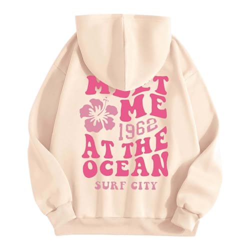 Mädchen Rosa Palm Puff Hoodies Nette Ästhetische Grafik Gedruckt Langarm Pullover Sweatshirts Preppy-Clothes Teen Girls Sweatshirt mit Buchstabendruck und Kapuze Kapuzenpulli Top Leicht Bequem von unilarinna
