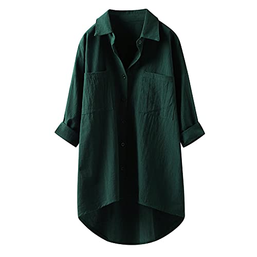 Musselin Bluse Damen, Leinenbluse Damen Sommer Herbst Langarm Große Größen Tunika V-Ausschnitt Hemdbluse Blusenkleid Leinen Elegant Longbluse Blusenshirt Mittelalter Tuniken Damenblusen von unilarinna