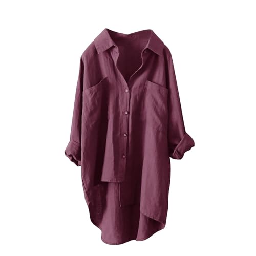 Musselin Bluse Damen, Leinenbluse Damen Sommer Herbst Langarm Große Größen Tunika V-Ausschnitt Hemdbluse Blusenkleid Leinen Elegant Longbluse Blusenshirt Mittelalter Tuniken Damenblusen von unilarinna