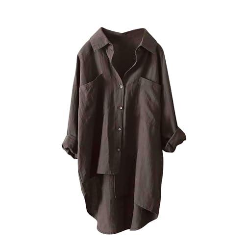 Musselin Bluse Damen, Leinenbluse Damen Sommer Herbst Langarm Große Größen Tunika V-Ausschnitt Hemdbluse Blusenkleid Leinen Elegant Longbluse Blusenshirt Mittelalter Tuniken Damenblusen von unilarinna