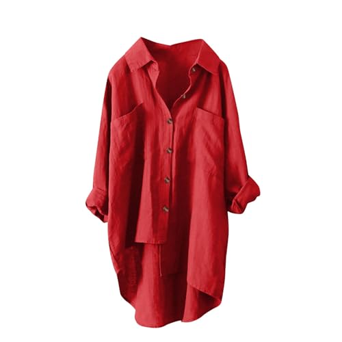 Musselin Bluse Damen, Leinenbluse Damen Sommer Herbst Langarm Große Größen Tunika V-Ausschnitt Hemdbluse Blusenkleid Leinen Elegant Longbluse Blusenshirt Mittelalter Tuniken Damenblusen von unilarinna