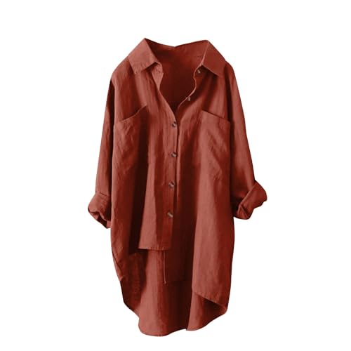 Musselin Bluse Damen, Leinenbluse Damen Sommer Herbst Langarm Große Größen Tunika V-Ausschnitt Hemdbluse Blusenkleid Leinen Elegant Longbluse Blusenshirt Mittelalter Tuniken Damenblusen von unilarinna