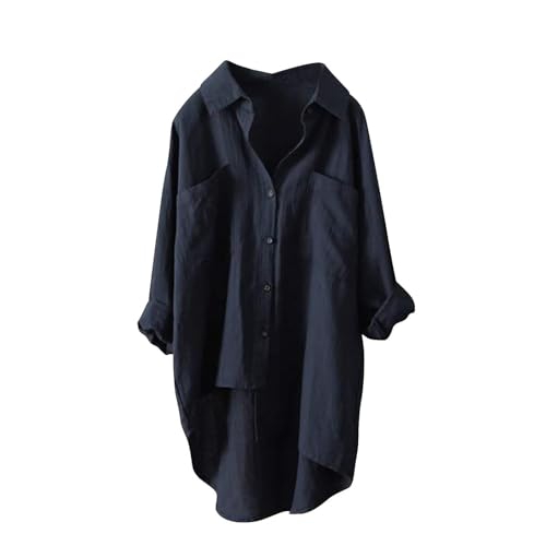 Musselin Bluse Damen, Leinenbluse Damen Sommer Herbst Langarm Große Größen Tunika V-Ausschnitt Hemdbluse Blusenkleid Leinen Elegant Longbluse Blusenshirt Mittelalter Tuniken Damenblusen von unilarinna