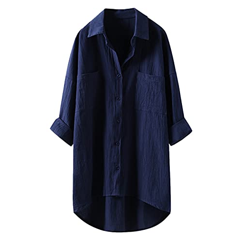Musselin Bluse Damen, Leinenbluse Damen Sommer Herbst Langarm Große Größen Tunika V-Ausschnitt Hemdbluse Blusenkleid Leinen Elegant Longbluse Blusenshirt Mittelalter Tuniken Damenblusen von unilarinna