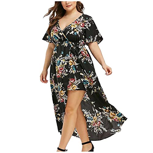 Plus Size Maxikleider Mode Sommerkleid Damen Blumendruck V-Ausschnitt Abendkleid Kurzarm Freizeitkleid Kurzärmliges Kleid mit für in Übergröße Schönes Tunikakleid Partykleid von unilarinna