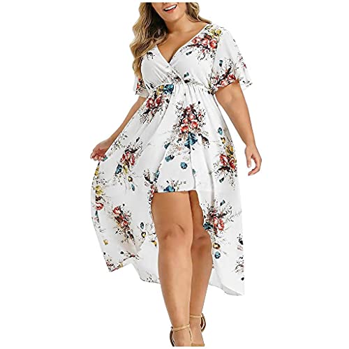 Plus Size Maxikleider Mode Sommerkleid Damen Blumendruck V-Ausschnitt Abendkleid Kurzarm Freizeitkleid Kurzärmliges Kleid mit für in Übergröße Schönes Tunikakleid Partykleid von unilarinna
