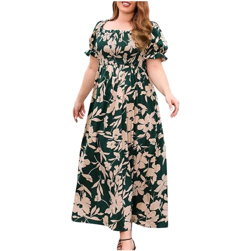 Plus Size Maxikleider Mode Sommerkleid Damen Blumendruck V-Ausschnitt Abendkleid Kurzarm Freizeitkleid Kurzärmliges Kleid mit für in Übergröße Schönes Tunikakleid Partykleid von unilarinna