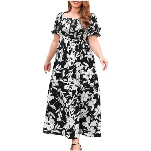 Plus Size Maxikleider Mode Sommerkleid Damen Blumendruck V-Ausschnitt Abendkleid Kurzarm Freizeitkleid Kurzärmliges Kleid mit für in Übergröße Schönes Tunikakleid Partykleid von unilarinna