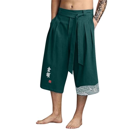 Traditionelle Japanische Kimono-Hose Asiatische Kleidung Badehose Lässig Locker Japanischer Stil Leinen Kurze Hose Japanische Hose Kleidung Herren Kimono Jogginghose Herren Taro-Leinen Mit Strand von unilarinna