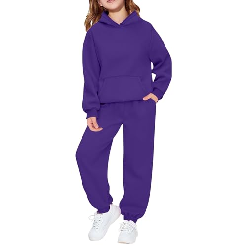 Trainingsanzug Kinder Zweiteiliger Jungen Mädchen Einfarbig Jogginganzug Langarm Hoodie und Jogginghose mit Kordelzug Sport Set 2 Teilig Kinder Outfit Herbst Winter Sportkleidung Tracksuit 2-14 Jahre von unilarinna