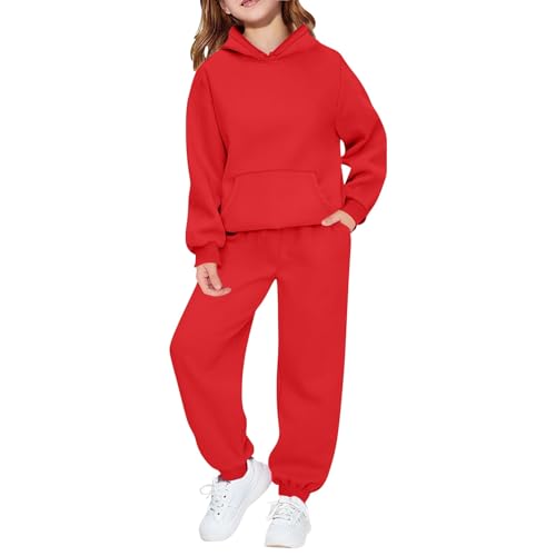 Trainingsanzug Kinder Zweiteiliger Jungen Mädchen Einfarbig Jogginganzug Langarm Hoodie und Jogginghose mit Kordelzug Sport Set 2 Teilig Kinder Outfit Herbst Winter Sportkleidung Tracksuit 2-14 Jahre von unilarinna