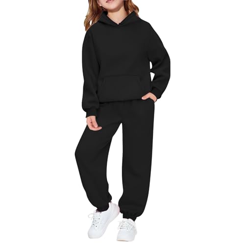 Trainingsanzug Kinder Zweiteiliger Jungen Mädchen Einfarbig Jogginganzug Langarm Hoodie und Jogginghose mit Kordelzug Sport Set 2 Teilig Kinder Outfit Herbst Winter Sportkleidung Tracksuit 2-14 Jahre von unilarinna
