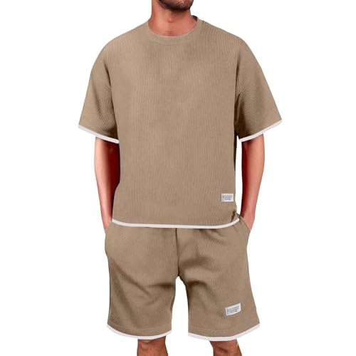Waffle Trainingsanzug Herren Jogginganzug Sommer Kurz Freizeitanzug Kurzarm Tshirt + Kurze Jogginghose Sets 2 Teiliges Casual Sommeranzug Fitness Sportanzug Y2k Sommer Outfit Herren Tshirt Kurze von unilarinna