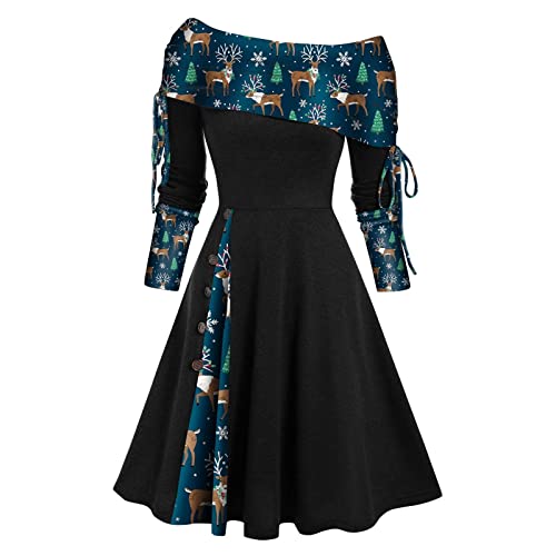 Weihnachtskleid Damen, 50er Jahre Rockabilly Kleid Swing A-Linien Coctailkleid von unilarinna