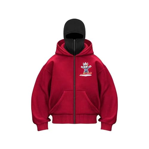 unilarinna Balaclava Zip Hoodie Herren Ninja Hoodie Mit Sturmhaube Oversize Y2k Kapuzenpullover Langarm Basic Sweatshirt Pullover Mit Kapuze Motorrad Mit Protektoren Sweatjacke Herren Kapuzenjacke von unilarinna