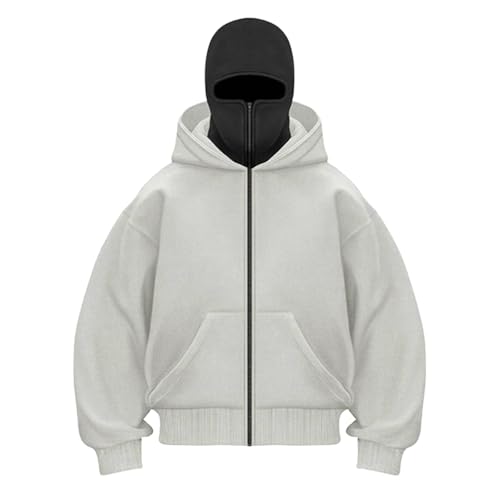 unilarinna Balaclava Zip Hoodie Herren Ninja Hoodie Mit Sturmhaube Oversize Y2k Kapuzenpullover Langarm Basic Sweatshirt Pullover Mit Kapuze Cardigan Balaclava Strickjacke Kapuzenpullover Für Herren von unilarinna