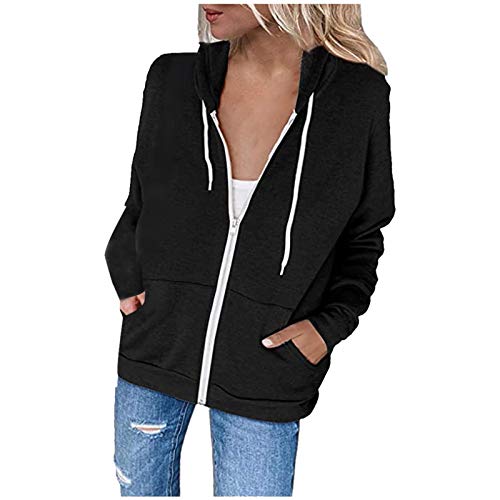 unilarinna Damen Hoodie Jacke Oversize Vintage Reißverschluss Kapuzenjacke Zip Up Kapuzenpullover Sweatshirt mit Kapuze von unilarinna