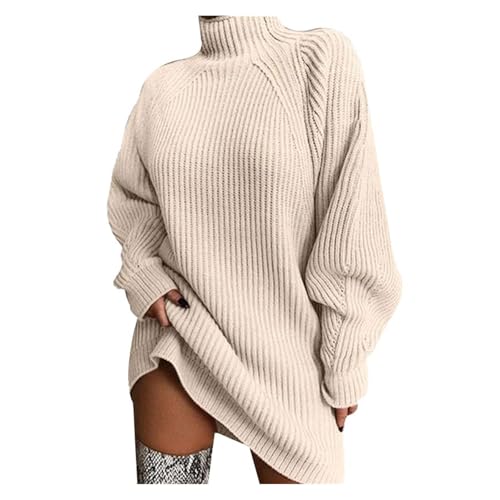 unilarinna Damen Pulli Oversize Long Pullover High Neck Lose Bluse Casual Locker Langarmshirts Warm Langarm Strickpullover Basic Oberteil Tops Elegant Einfarbig Sweatshirt von unilarinna