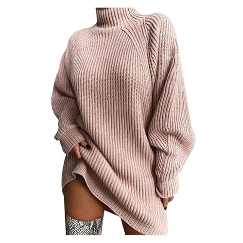 unilarinna Damen Pulli Oversize Long Pullover High Neck Lose Bluse Casual Locker Langarmshirts Warm Langarm Strickpullover Basic Oberteil Tops Elegant Einfarbig Sweatshirt von unilarinna