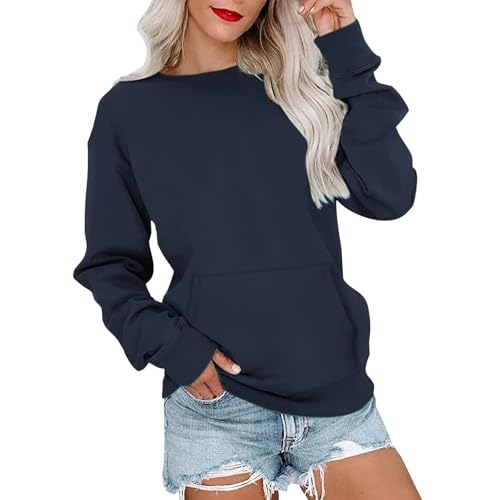unilarinna Damen Sweatshirt Ohne Kapuze Hoodie Damen Oversize Pullover Klassisch Einfarbig Winterpullover Langarm Casual Pullover Herbst Winter Langarmshirt Oberteile Bequeme Pulli von unilarinna