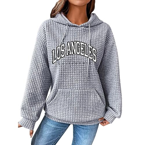 unilarinna Damen Waffelmuster Hoodie Halloween Druck Pullover Lang Oversized Sweatshirt mit Kapuze Herbst Winter Strickpullover Damen Sweatshirt Damen Freizeit Sport Langarmshirt Pulli von unilarinna