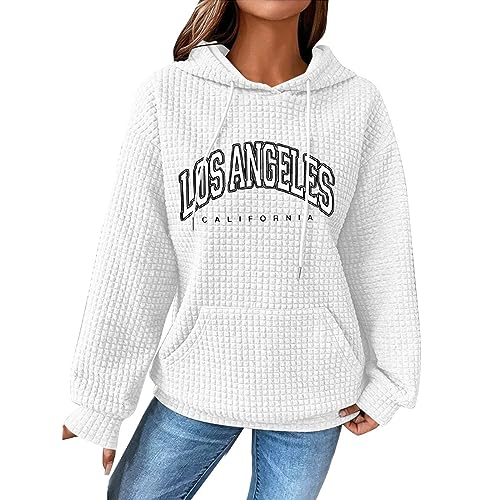 unilarinna Damen Waffelmuster Hoodie Halloween Druck Pullover Lang Oversized Sweatshirt mit Kapuze Herbst Winter Strickpullover Damen Sweatshirt Damen Freizeit Sport Langarmshirt Pulli von unilarinna