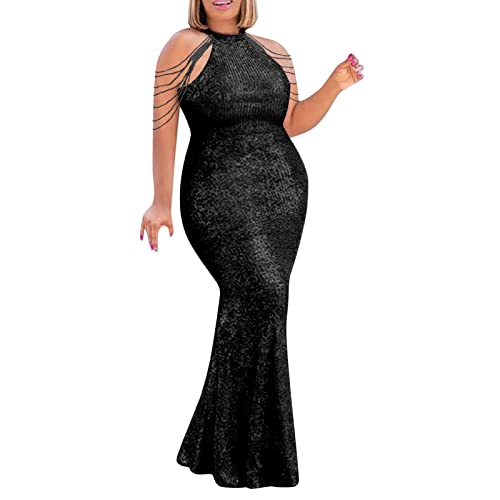 unilarinna Große Größen Partykleid Frühling und Sommer Ballkleider 2023 Neue lockere Cocktailkleid Hüften Pailletten Kleid Pendeln große Größe Abendkleid Damen Tasche Plus Size Abschlussballkleid von unilarinna