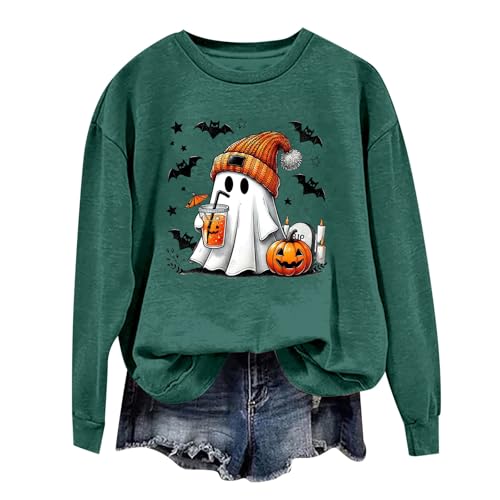 unilarinna Halloween Pullover Damen, Pumpkin Geist Druck Sweatershirt Rundhals Pulli Oversized Lustige Casual Oberteil Autumn Winter Frauen Langarm Bluse Tops Teenager Mädchen Shirt Sweater von unilarinna
