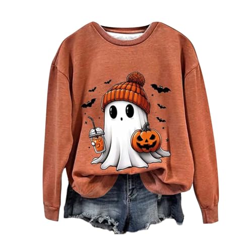 unilarinna Halloween Pullover Damen, Pumpkin Geist Druck Sweatershirt Rundhals Pulli Oversized Lustige Casual Oberteil Autumn Winter Frauen Langarm Bluse Tops Teenager Mädchen Shirt Sweater von unilarinna
