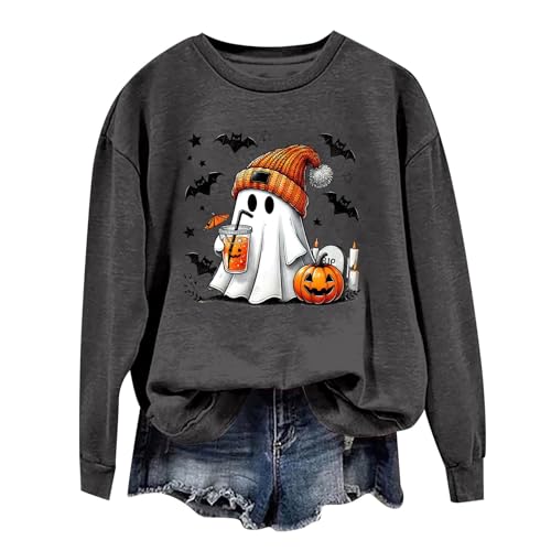 unilarinna Halloween Pullover Damen, Pumpkin Geist Druck Sweatershirt Rundhals Pulli Oversized Lustige Casual Oberteil Autumn Winter Frauen Langarm Bluse Tops Teenager Mädchen Shirt Sweater von unilarinna