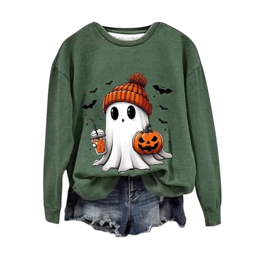 unilarinna Halloween Pullover Damen, Pumpkin Geist Druck Sweatershirt Rundhals Pulli Oversized Lustige Casual Oberteil Autumn Winter Frauen Langarm Bluse Tops Teenager Mädchen Shirt Sweater von unilarinna