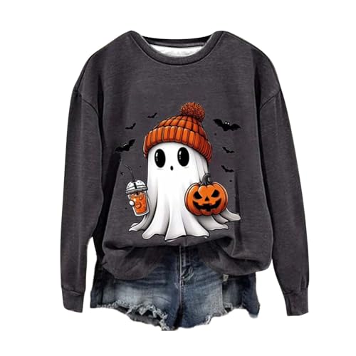 unilarinna Halloween Pullover Damen, Pumpkin Geist Druck Sweatershirt Rundhals Pulli Oversized Lustige Casual Oberteil Autumn Winter Frauen Langarm Bluse Tops Teenager Mädchen Shirt Sweater von unilarinna