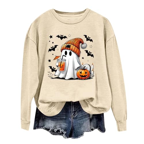 unilarinna Halloween Pullover Damen, Pumpkin Geist Druck Sweatershirt Rundhals Pulli Oversized Lustige Casual Oberteil Autumn Winter Frauen Langarm Bluse Tops Teenager Mädchen Shirt Sweater von unilarinna