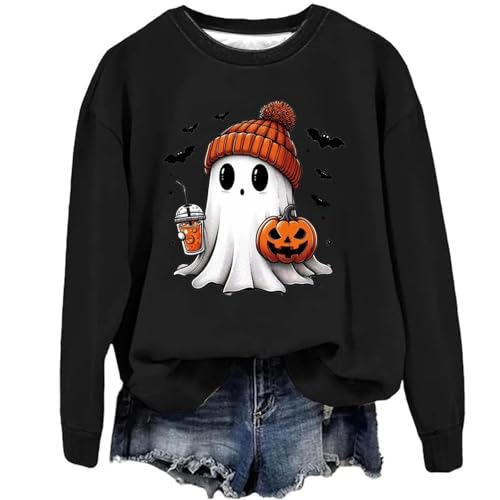 unilarinna Halloween Pullover Damen, Pumpkin Geist Druck Sweatershirt Rundhals Pulli Oversized Lustige Casual Oberteil Autumn Winter Frauen Langarm Bluse Tops Teenager Mädchen Shirt Sweater von unilarinna