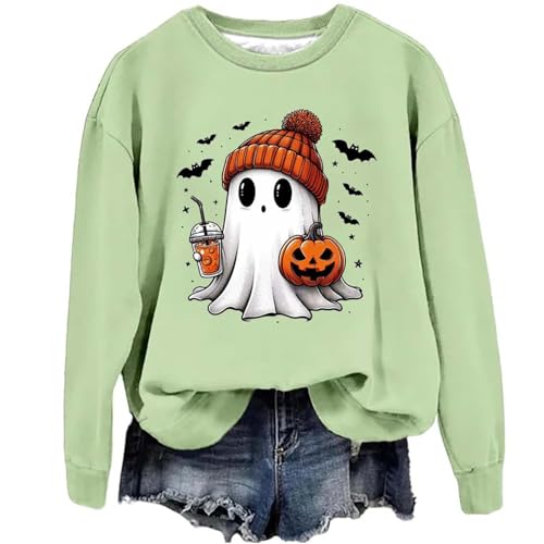 unilarinna Halloween Pullover Damen, Pumpkin Geist Druck Sweatershirt Rundhals Pulli Oversized Lustige Casual Oberteil Autumn Winter Frauen Langarm Bluse Tops Teenager Mädchen Shirt Sweater von unilarinna