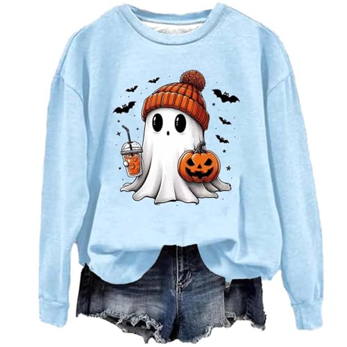 unilarinna Halloween Pullover Damen, Pumpkin Geist Druck Sweatershirt Rundhals Pulli Oversized Lustige Casual Oberteil Autumn Winter Frauen Langarm Bluse Tops Teenager Mädchen Shirt Sweater von unilarinna