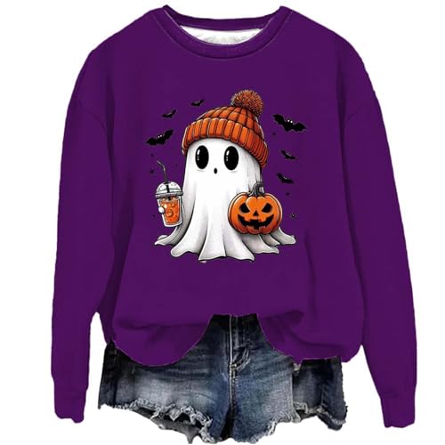 unilarinna Halloween Pullover Damen, Pumpkin Geist Druck Sweatershirt Rundhals Pulli Oversized Lustige Casual Oberteil Autumn Winter Frauen Langarm Bluse Tops Teenager Mädchen Shirt Sweater von unilarinna