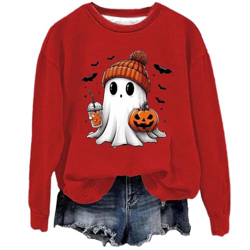 unilarinna Halloween Pullover Damen, Pumpkin Geist Druck Sweatershirt Rundhals Pulli Oversized Lustige Casual Oberteil Autumn Winter Frauen Langarm Bluse Tops Teenager Mädchen Shirt Sweater von unilarinna
