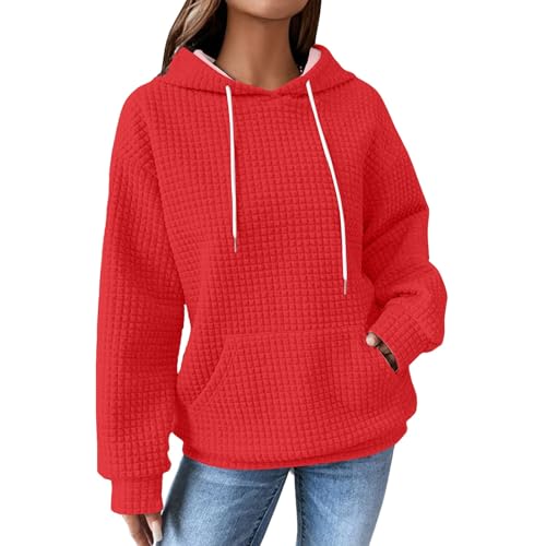 unilarinna Hoodie Damen Oversize Kapuzenpullover Casual Waffel Pullover Langarm Sweatshirt Winter Kapuzenpulli Oberteil Mit Tasche S-XXL Hoodie Damen Waffel Pullover Winter Sweatshirt Longpullover von unilarinna