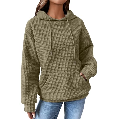 unilarinna Hoodie Damen Oversize Kapuzenpullover Casual Waffel Pullover Langarm Sweatshirt Winter Kapuzenpulli Oberteil Mit Tasche S-XXL Hoodie Damen Waffel Pullover Winter Sweatshirt Longpullover von unilarinna