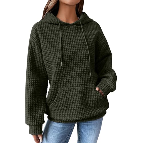 unilarinna Hoodie Damen Oversize Kapuzenpullover Casual Waffel Pullover Langarm Sweatshirt Winter Kapuzenpulli Oberteil Mit Tasche S-XXL Hoodie Damen Waffel Pullover Winter Sweatshirt Longpullover von unilarinna