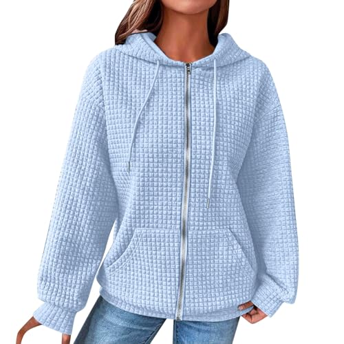 unilarinna Hoodie Damen Oversize Waffelmuster Pullover Damen Einfarbig Kapuzenpullover Langarm Sweatshirt mit Kapuze Leicht Pullover Frühling Herbst Langarmshirt Pulli Mode Hoody mit Reißverschluss unilarinna Hoodie Damen Oversize Waffelmuster Pullover Damen Einfarbig Kapuzenpullover Langarm Sweatshirt mit Kapuze Leicht Pullover Frühling Herbst Langarmshirt Pulli Mode Hoody mit Reißverschluss von unilarinna